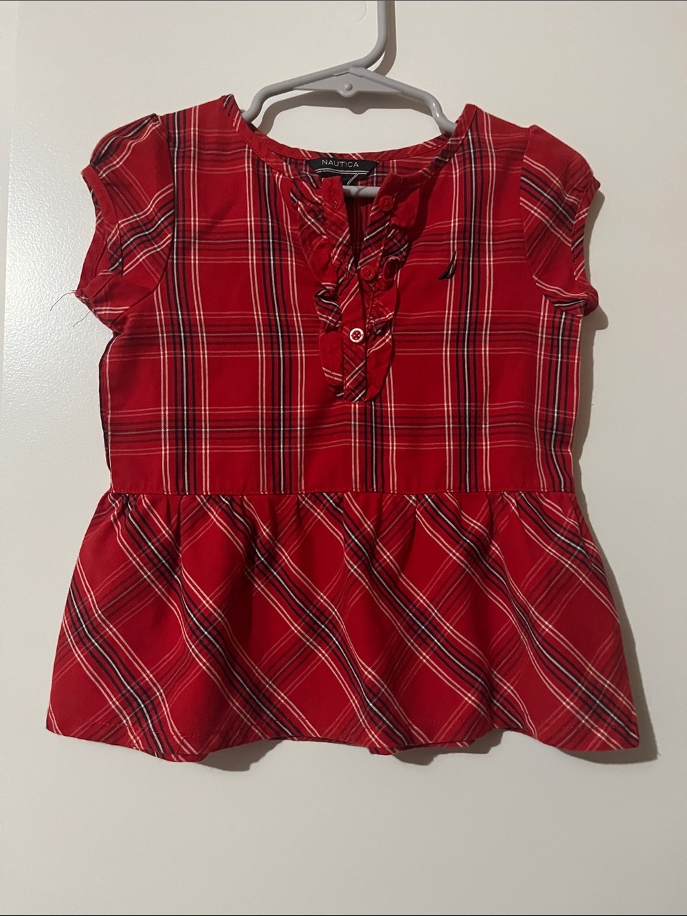 Nautica Red Plaid Toddler Peplum Top with Button Placket